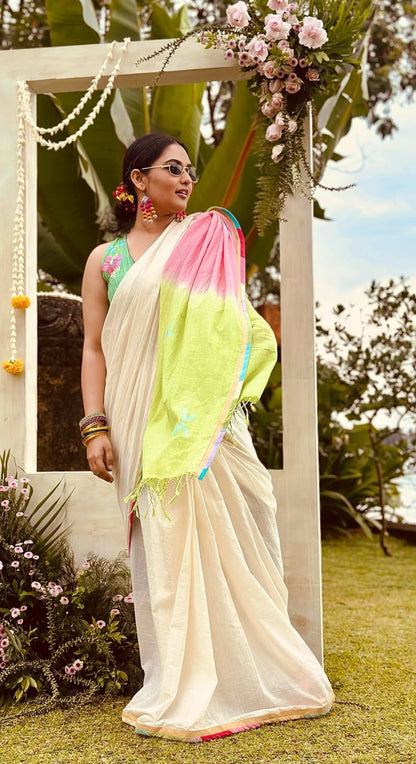 Thumbi Printed Shaded Saree | Chanderi Onam Saree