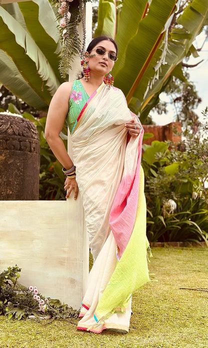 Thumbi Printed Shaded Saree | Chanderi Onam Saree