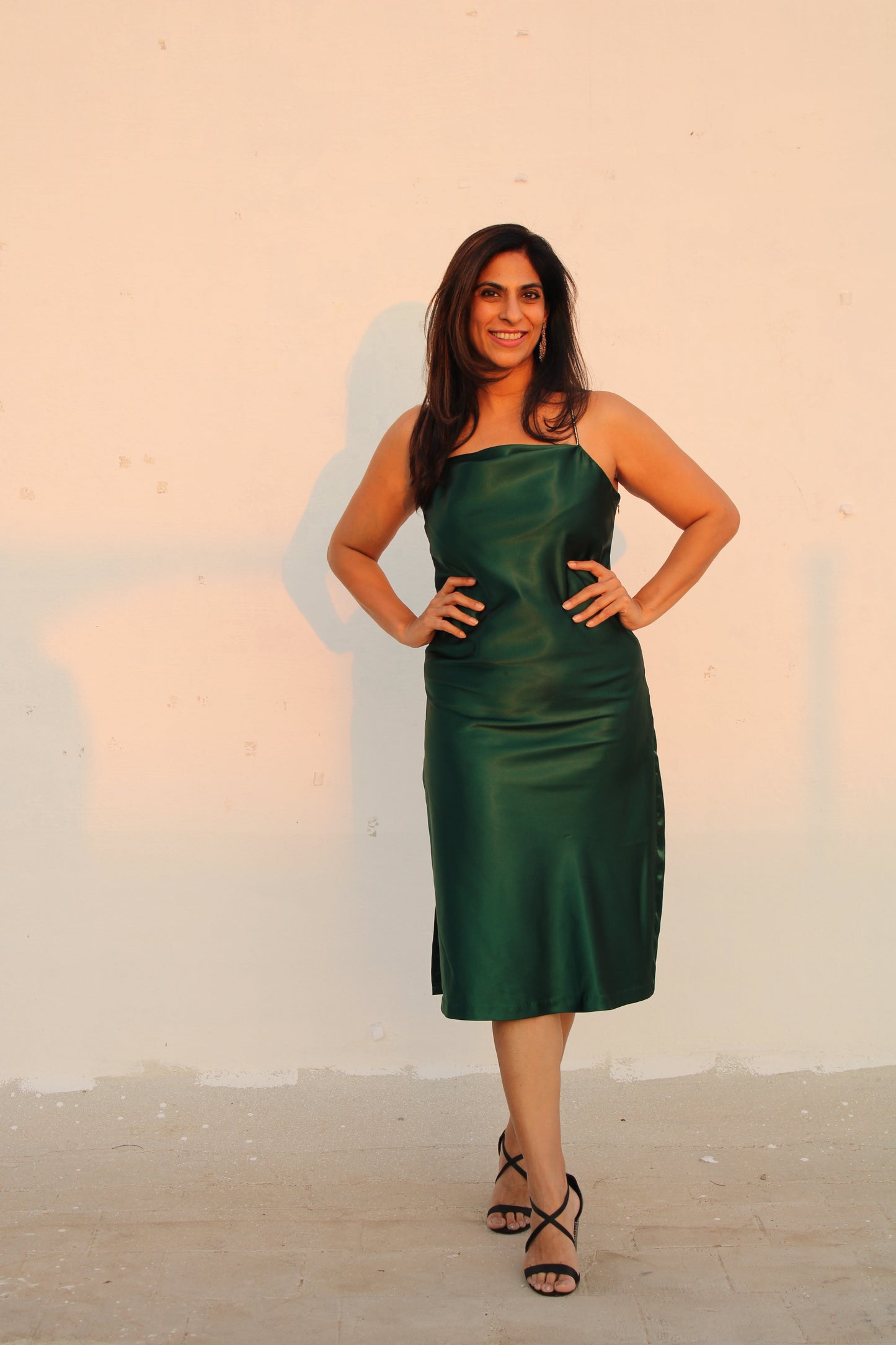 Green Satin Cowl Party Dress