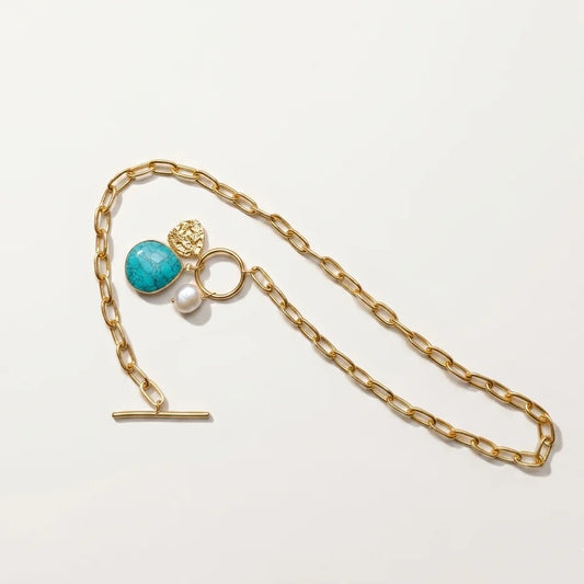 Riviera Relic Necklace with coin, turquoise, and pearl by House of Vandy