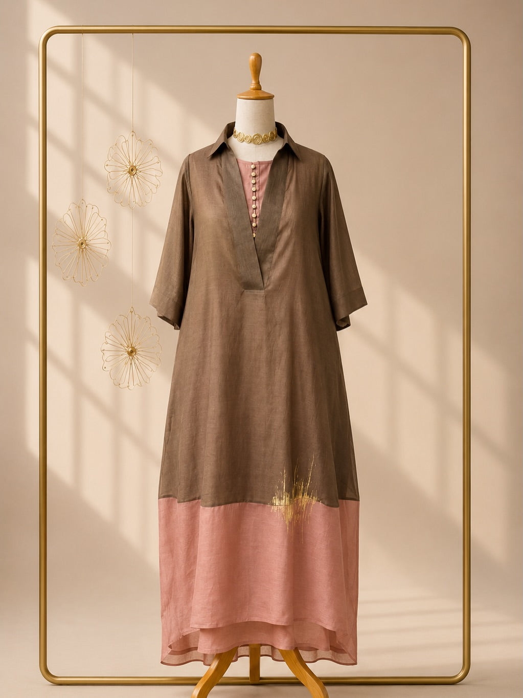 Chanderi layered dress set