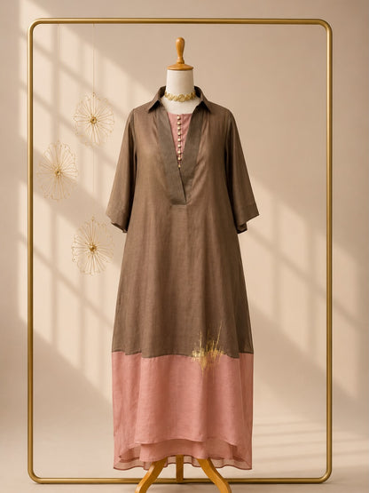 Chanderi layered dress set