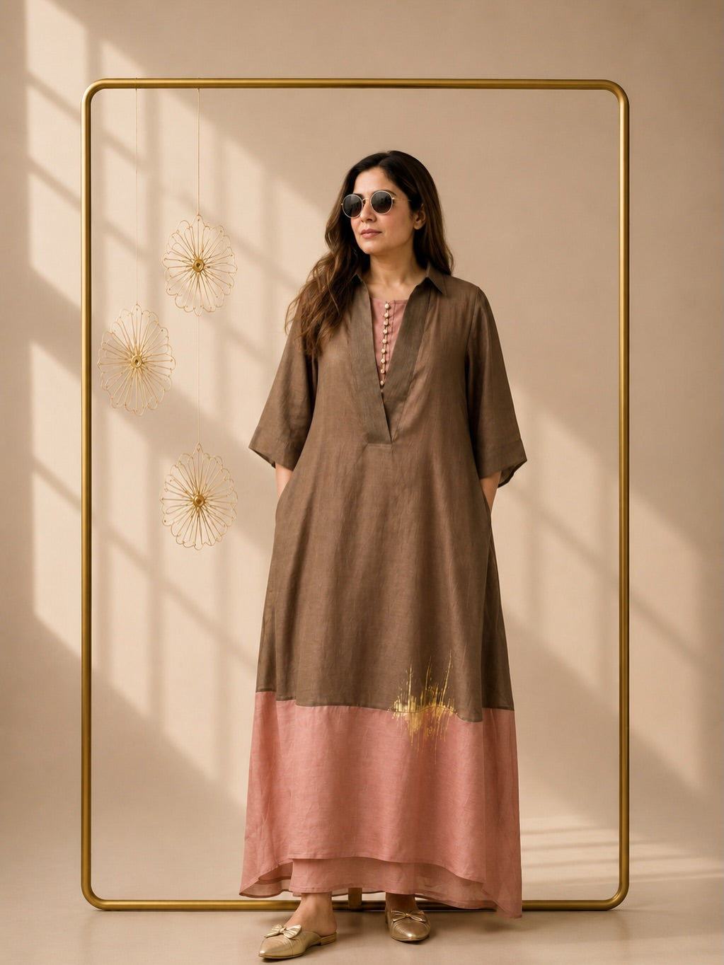 Chanderi layered dress set