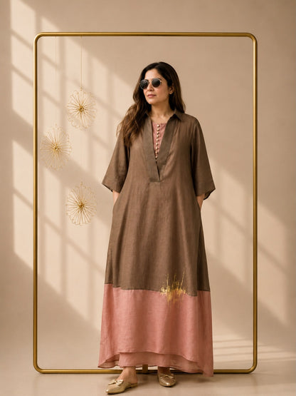 Chanderi layered dress set