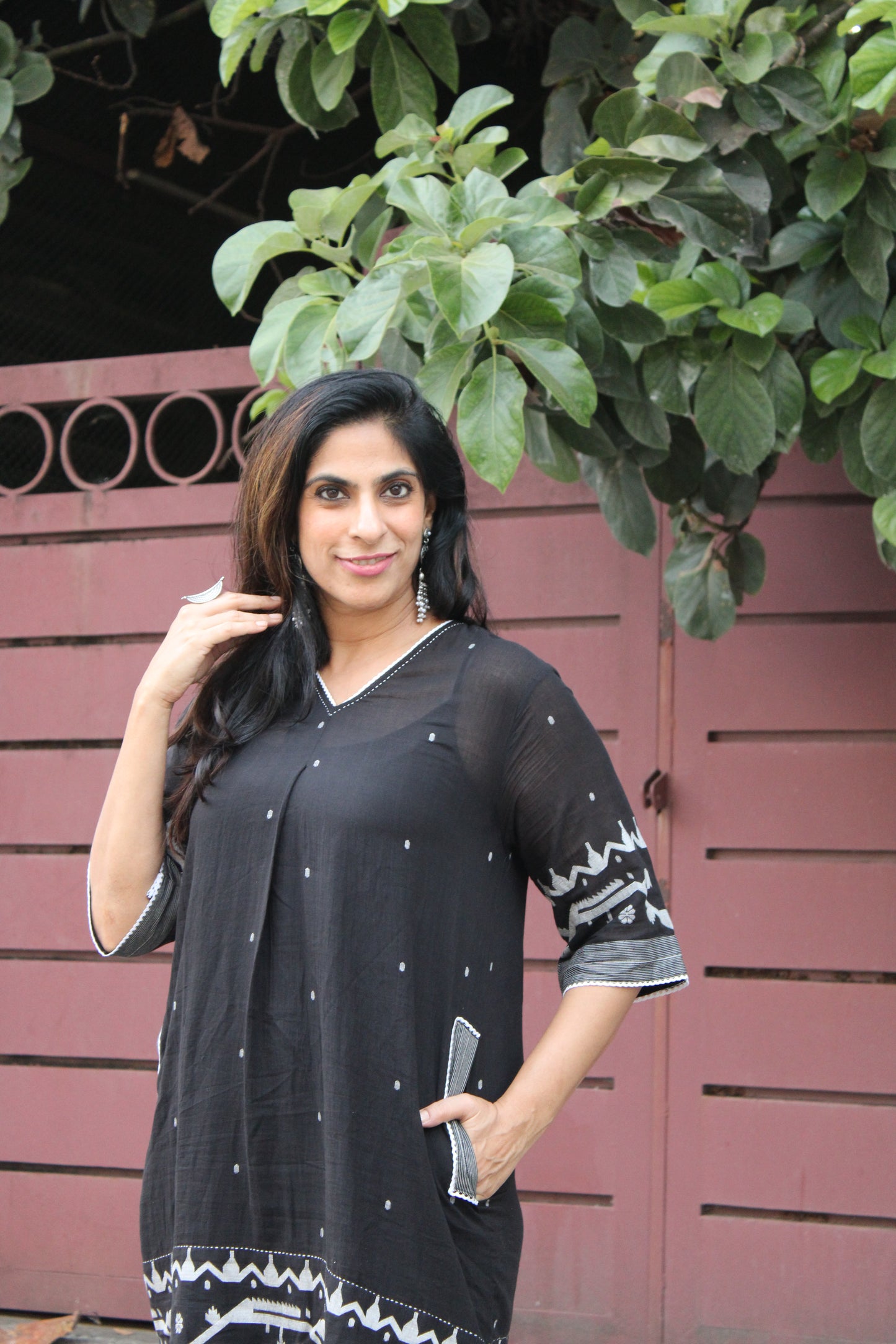 Anti Fit Kurta-Black Border Jamdani