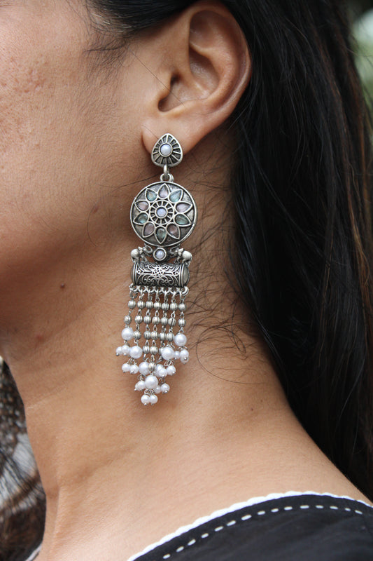 Gahez Multi-Colored Silver Oxidised Earrings