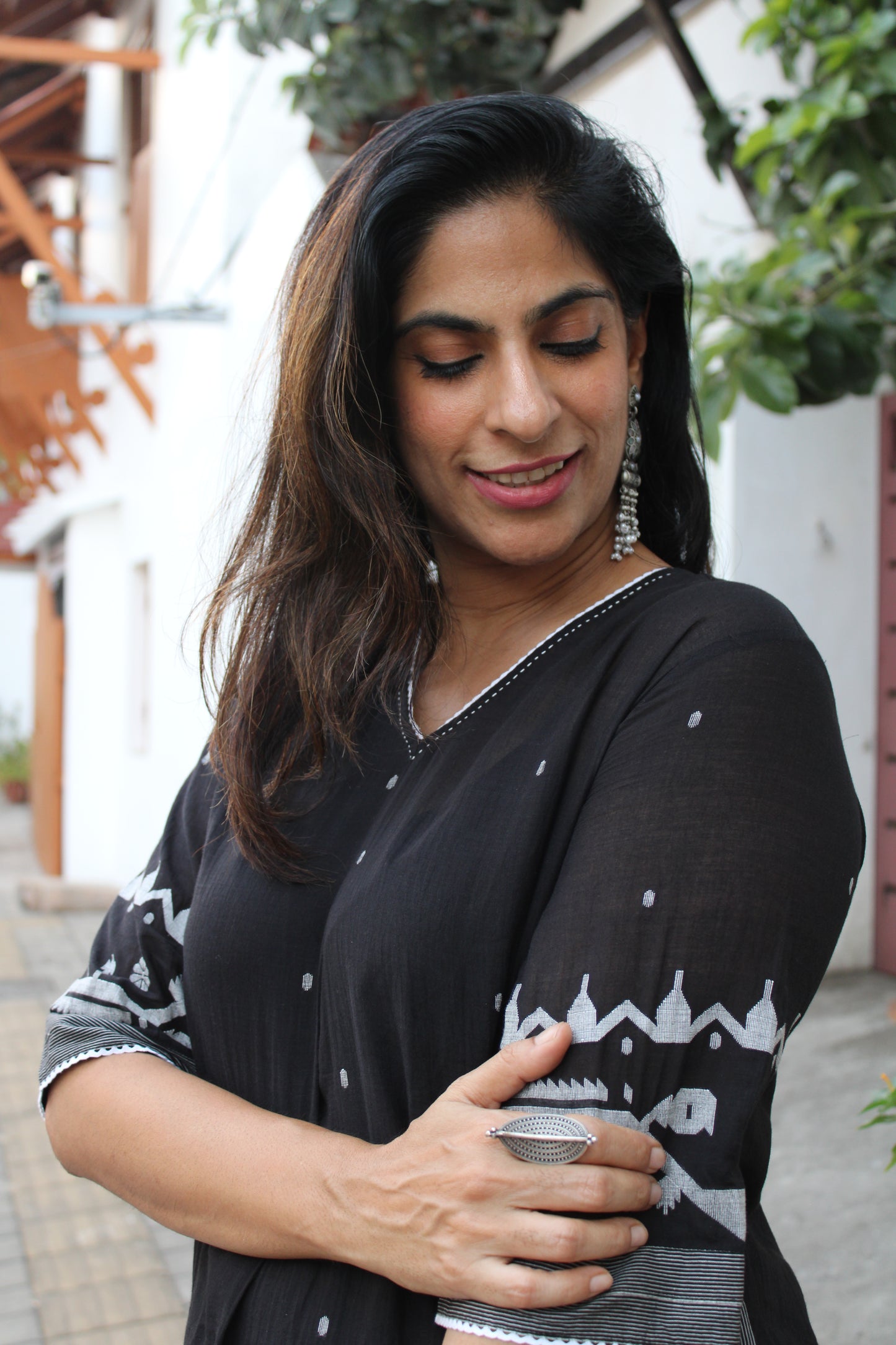 Anti Fit Kurta-Black Border Jamdani