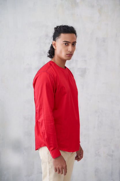 RED COLLARLESS SHIRT