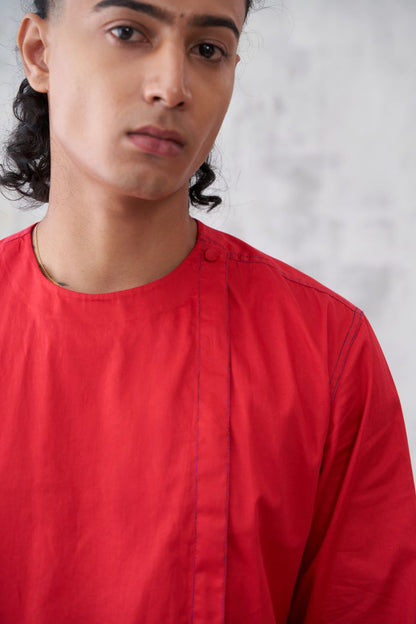 RED COLLARLESS SHIRT