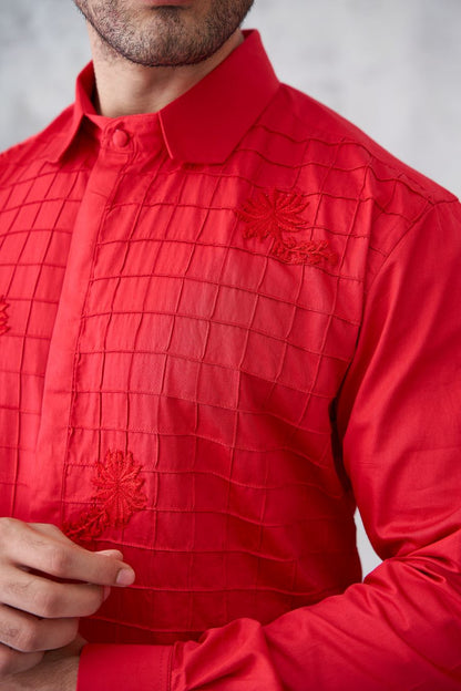 RED SQUARE PINTUCK SHIRT