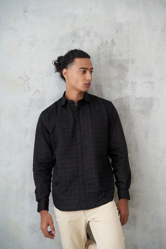 BLACK SQUARE PINTUCK SHIRT