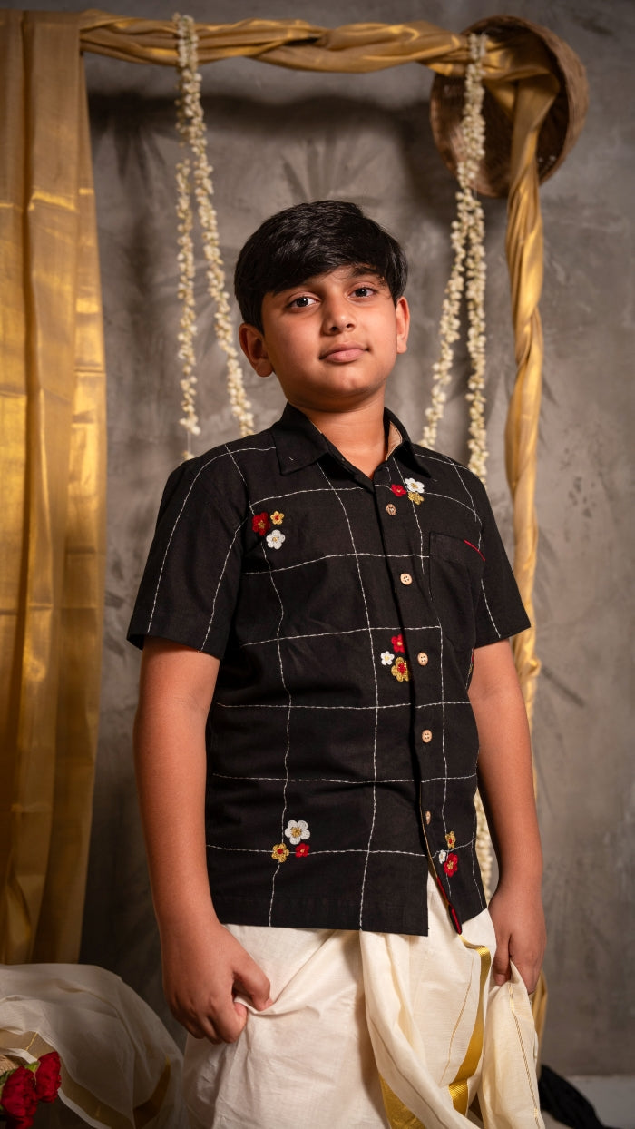 Black Kattam Shirt for boys | Mathangi Collection