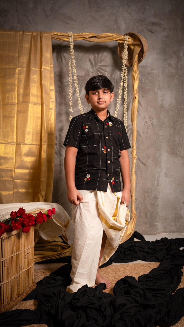 Black Kattam Shirt for boys | Mathangi Collection