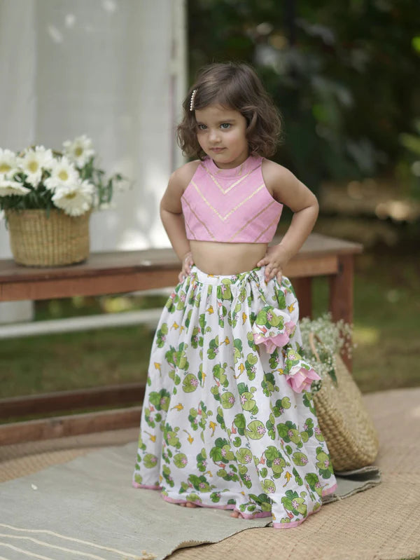 Janvika Pink Blouse + Kamalam Printed Skirt Set