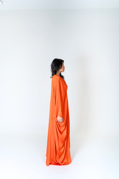The Sunset Glow Kaftan | Orange Pleated Resort Wear