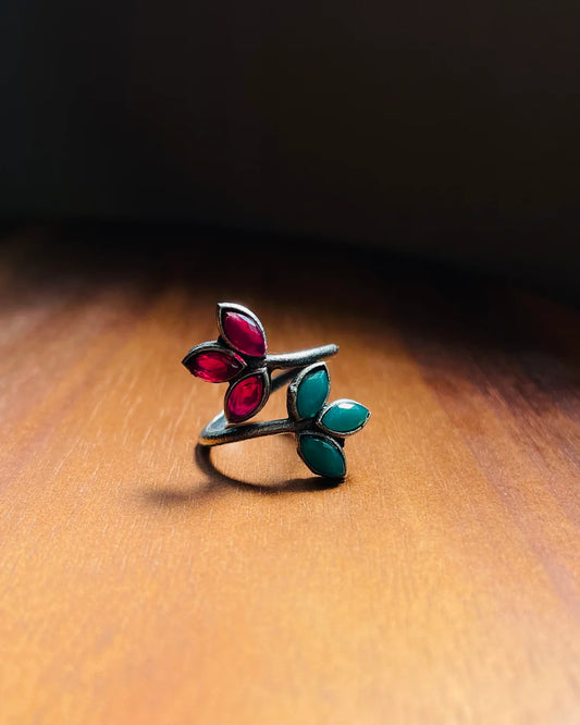 Kritvi | Silver Plated Multicolour Stone Adjustable Ring