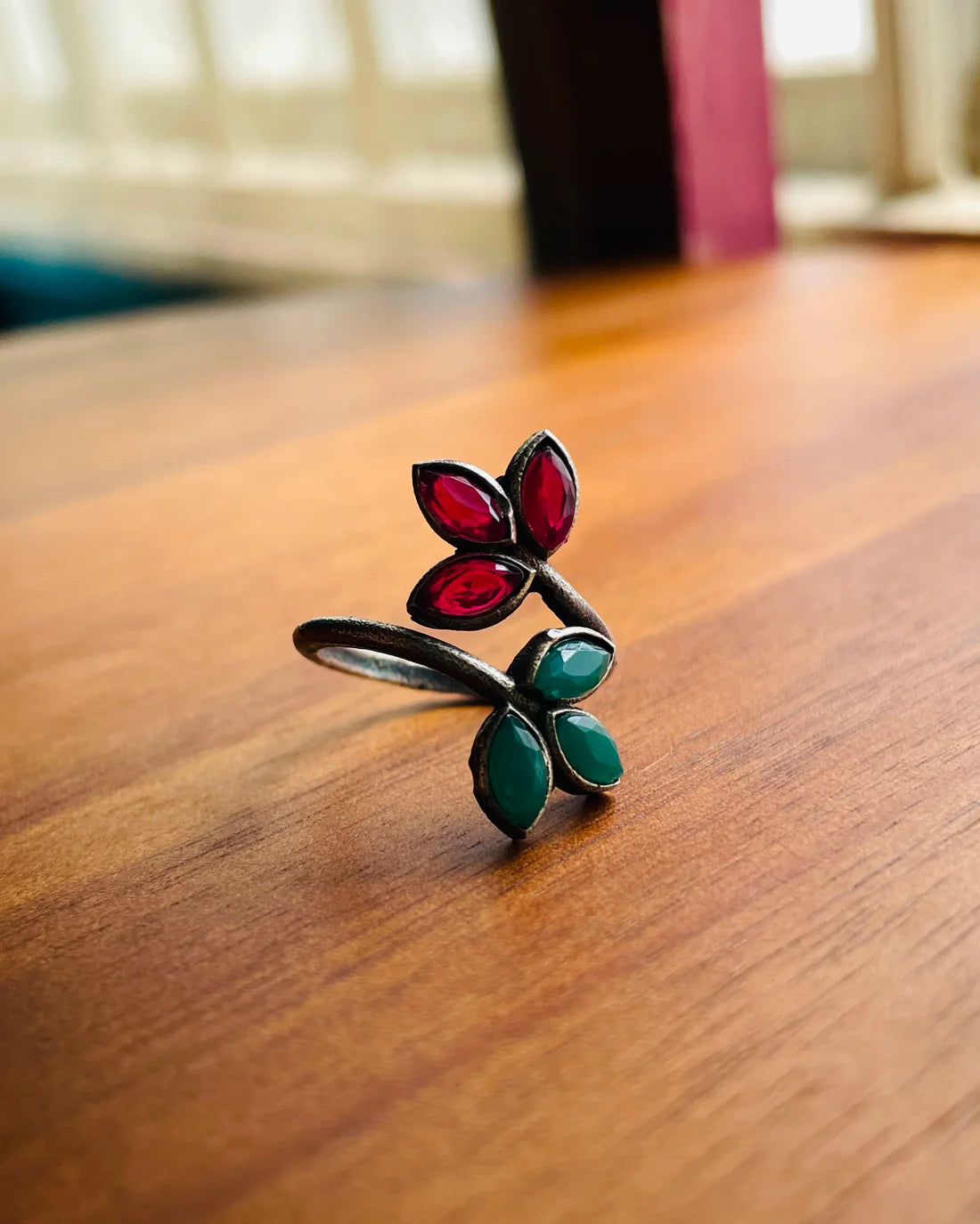 Kritvi | Silver Plated Multicolour Stone Adjustable Ring