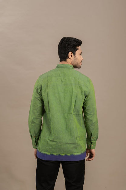The Varma Shirt | Leaf Green with Indigo Border
