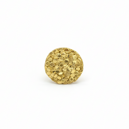 Mistelle Ring, adjustable circular textured brass ring by House of Vandy