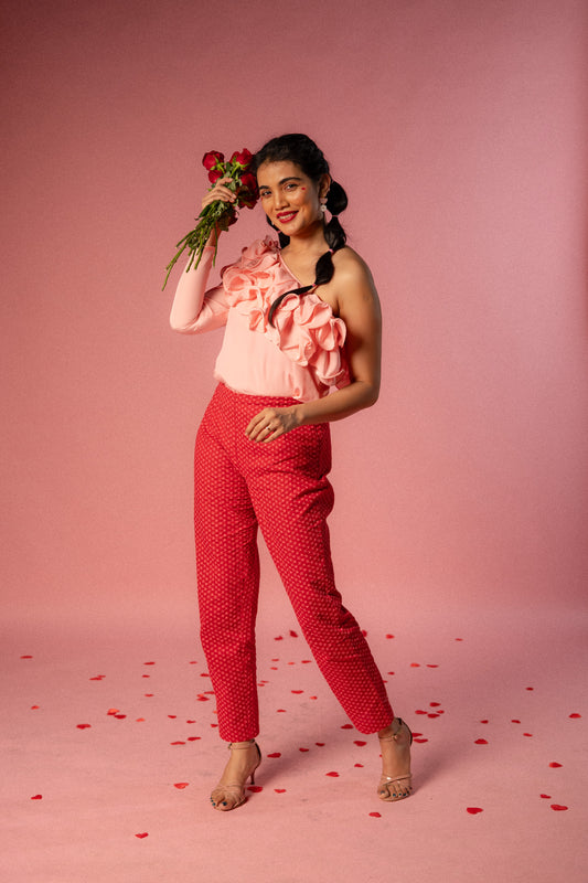 Bhavana Pink Frill Top & Red Pant