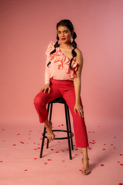 Bhavana Pink Frill Top & Red Pant