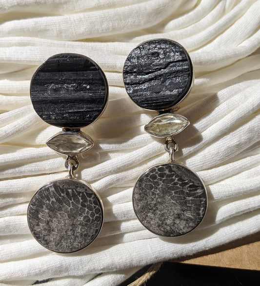 Black Coral Fossil Earrings