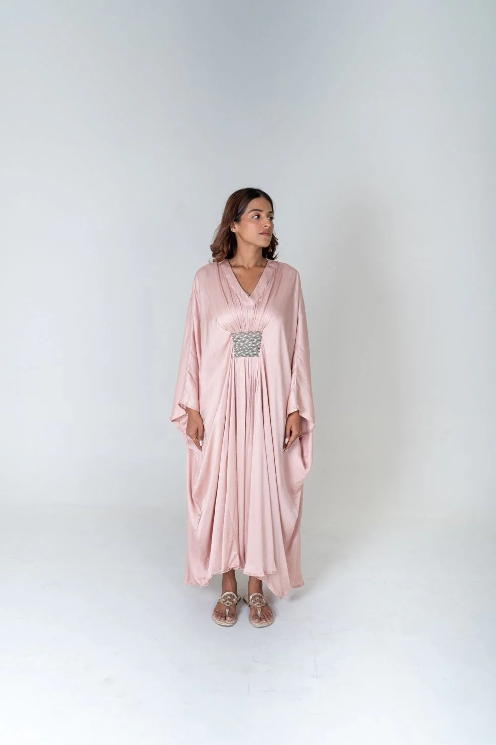 Pink-Green Braided Long Kaftan