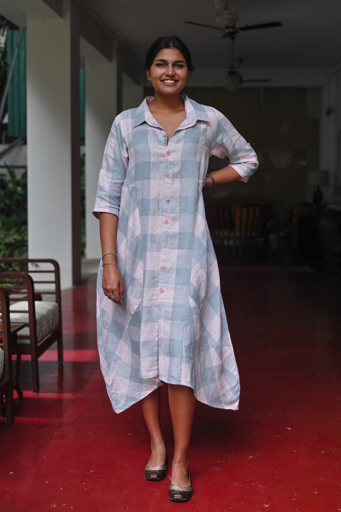 BLUE AND WHITE SHIRT DRESS
