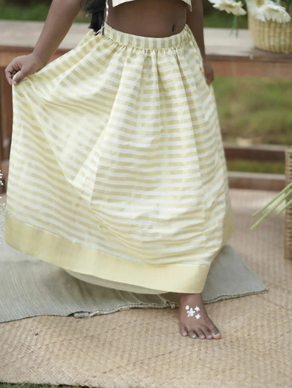 Zara Kamalam Embroidered Blouse + Onam Kasavu Stripe Skirt Set