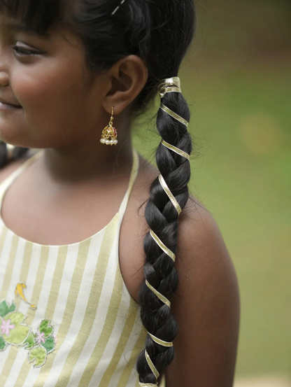 Zara Kamalam Embroidered Blouse + Onam Kasavu Stripe Skirt Set