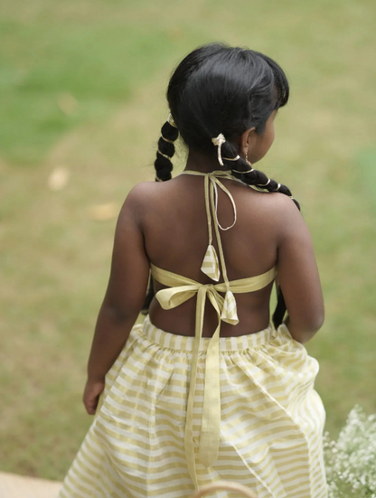 Zara Kamalam Embroidered Blouse + Onam Kasavu Stripe Skirt Set