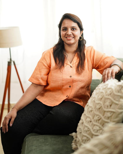 Orange Linen Crop Shirt