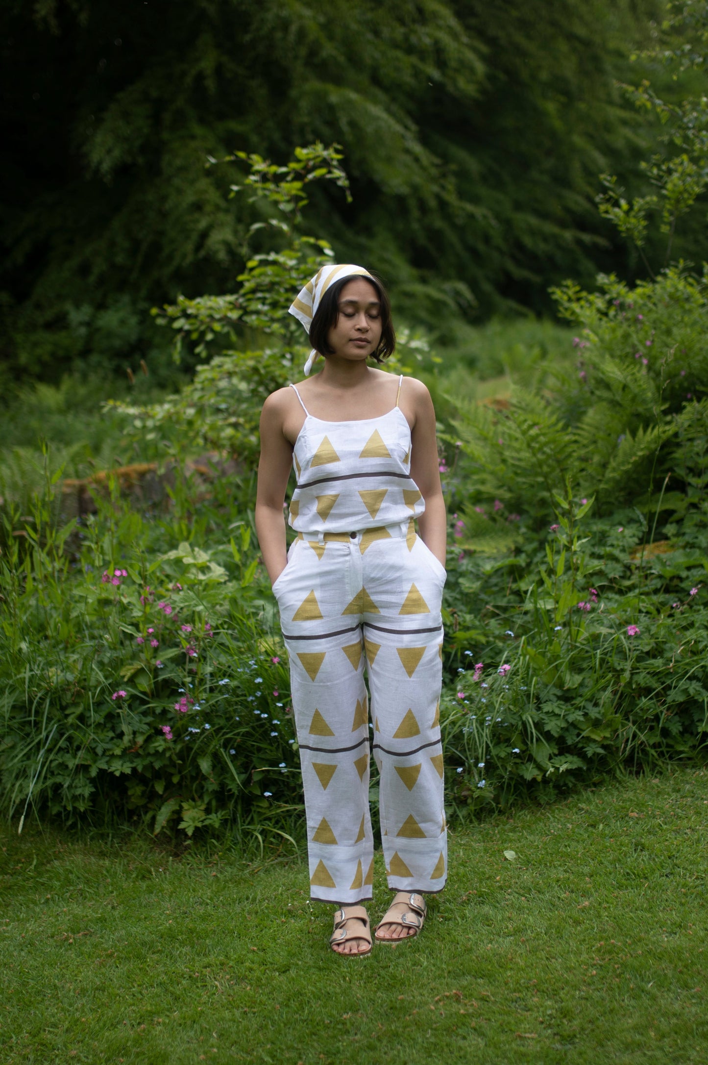The Serenity Pant | Yellow & Black Printed Linen