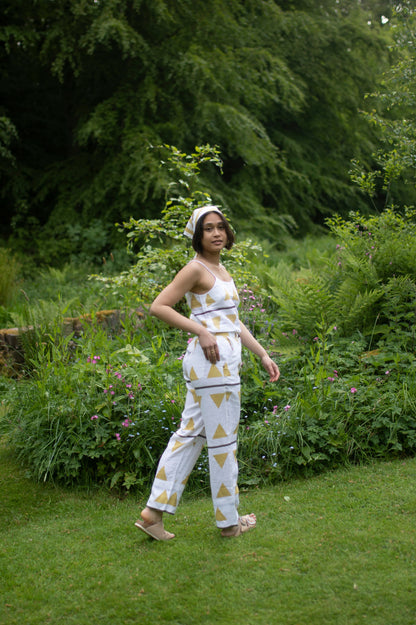 The Serenity Pant | Yellow & Black Printed Linen