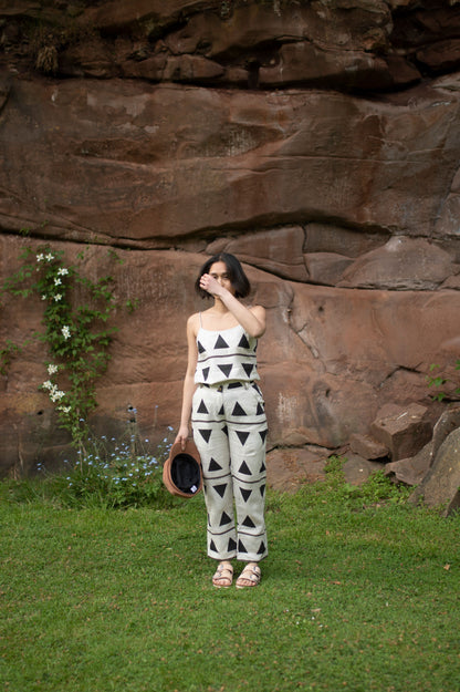 The Serenity Pant | Yellow & Black Printed Linen