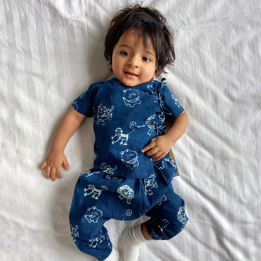 Organic Cotton Unisex Co-ord set - Indigo Zoo Angarakha and Pants