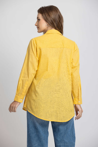 Vibrant Yellow Solid Color Front Embroidered Shirt