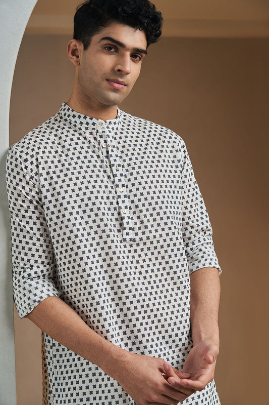 Black Small 4 Petal Handblock Printed Kurta