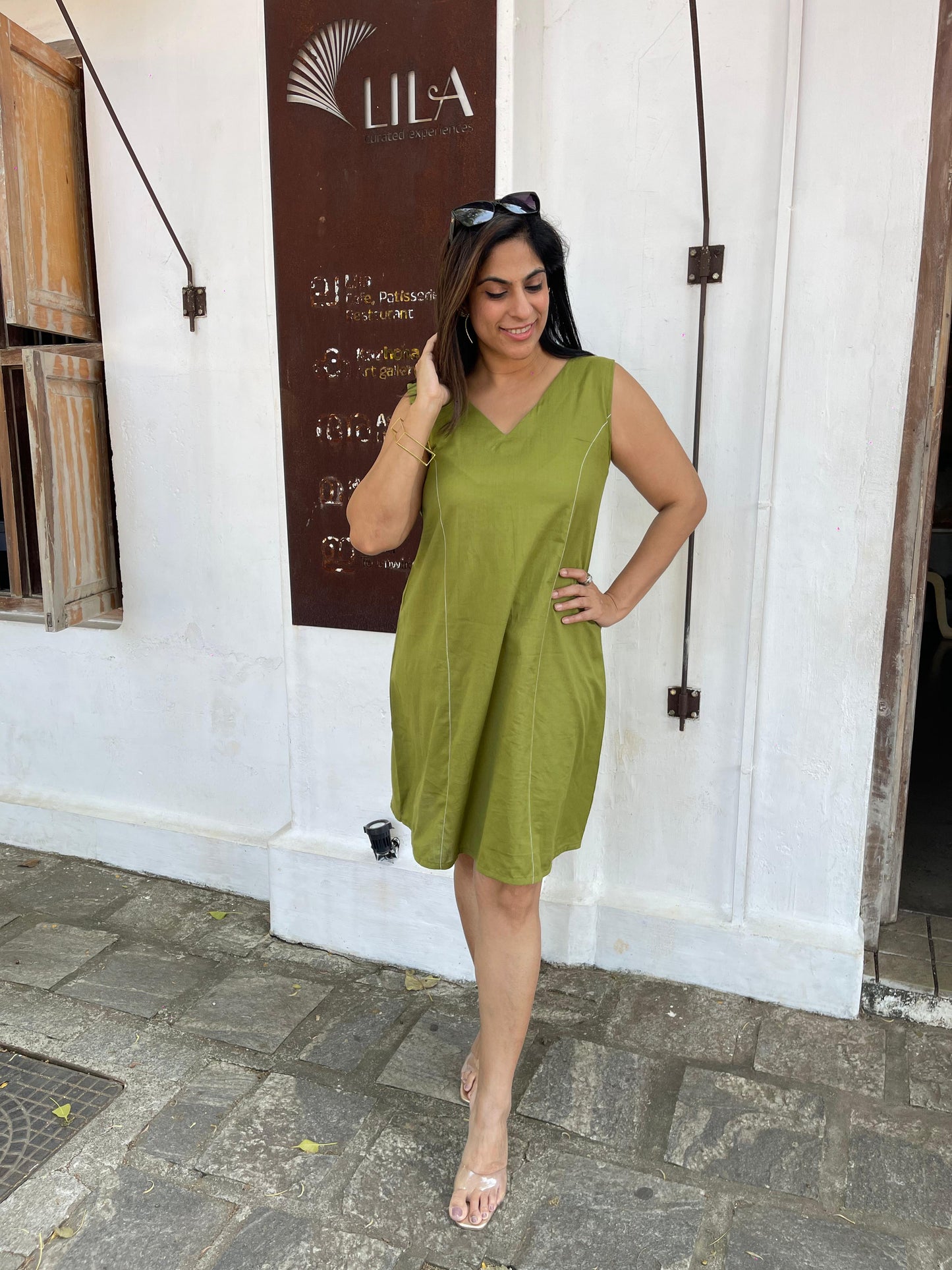 Sleeveless Cotton Flex Dress Green