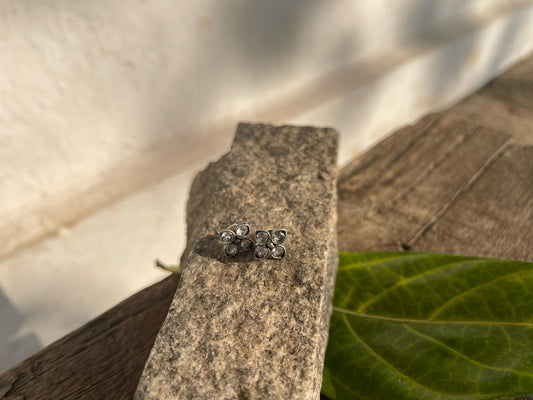 White Stone Stone Studs - Floral