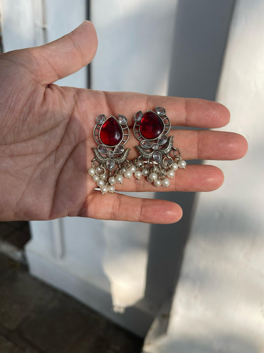 Aarohi - Red & Silver Mughal Earrings