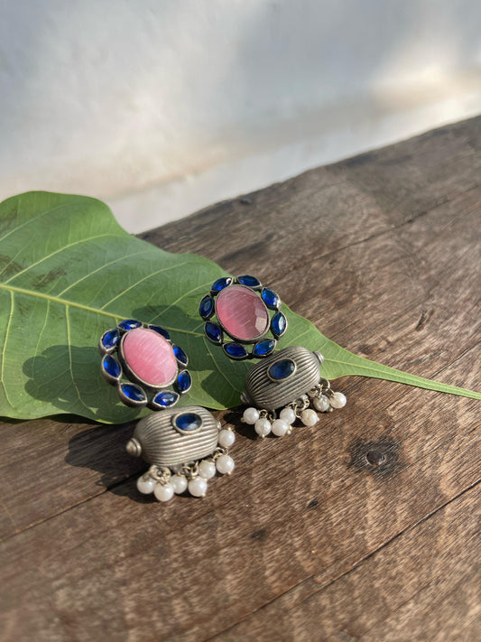 Dithi Studs - Light Pink + Jewel Blue