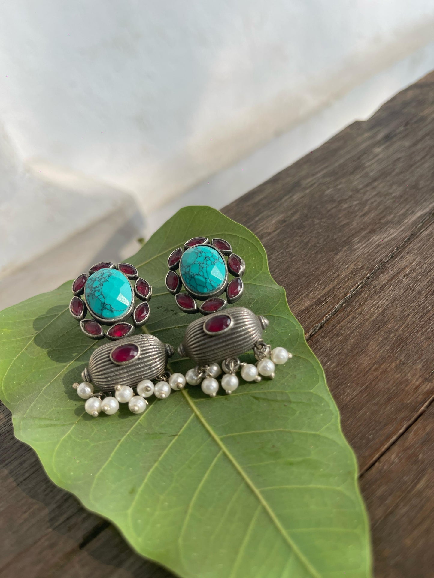 Dithi Studs- Sea Green + Pink