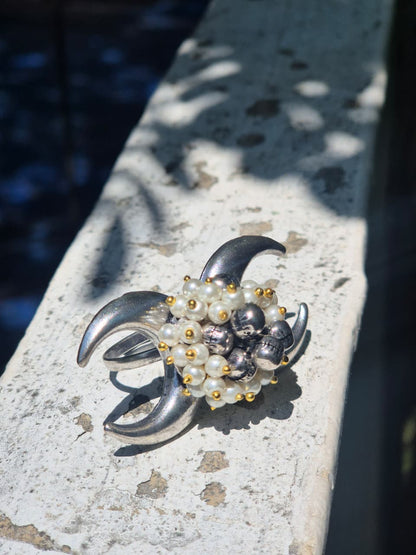 CRESCENT CLUSTER PEARL STATEMENT RING