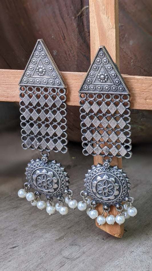 TRIBAL LONG PEARL EARRINGS
