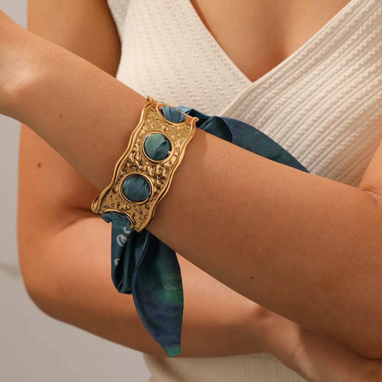 The Aurelia Silk Tie Bracelet | Gold-Tone & Ribbon Accessory