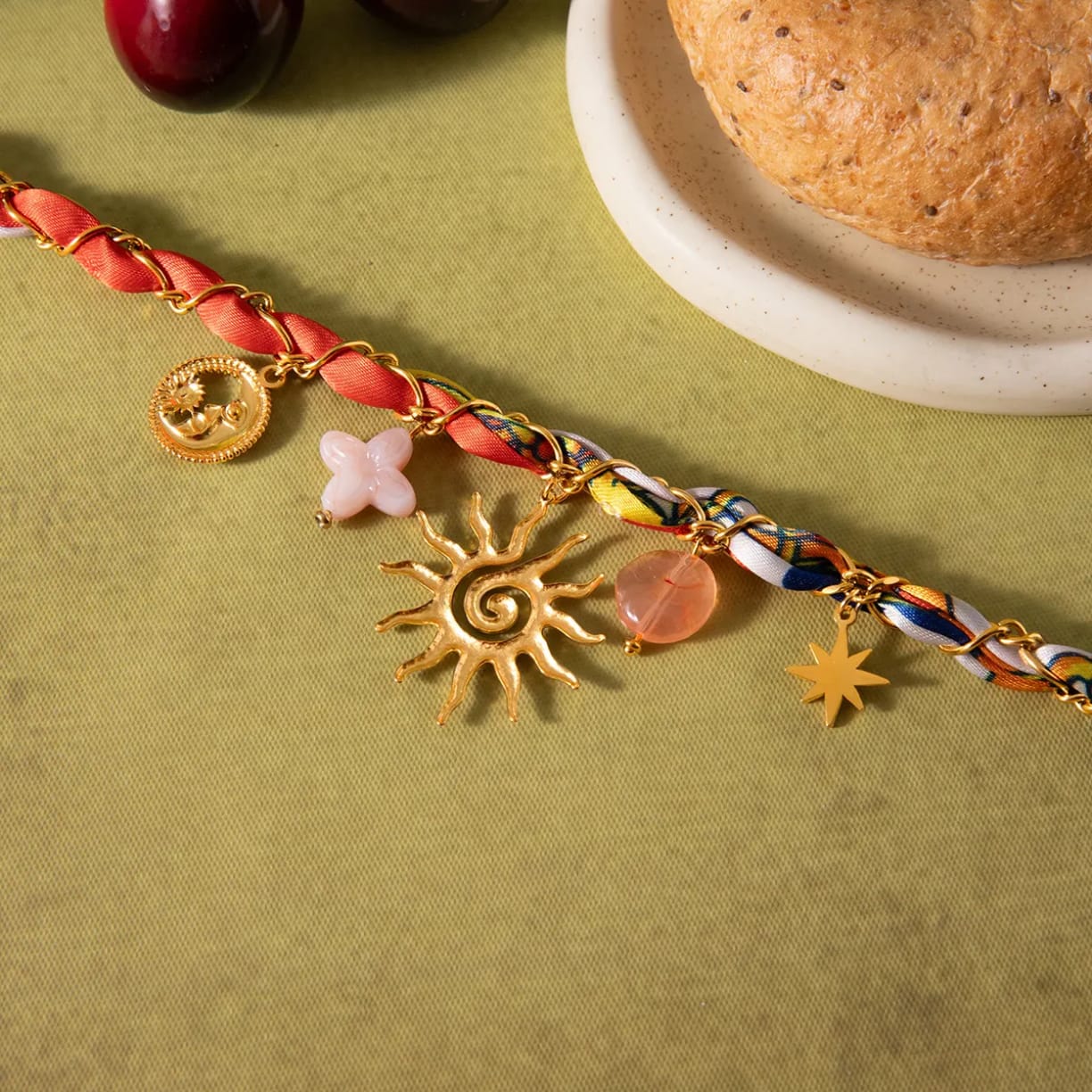 The Solara Charm Scarf Necklace | Celestial Gold-Tone Accessory