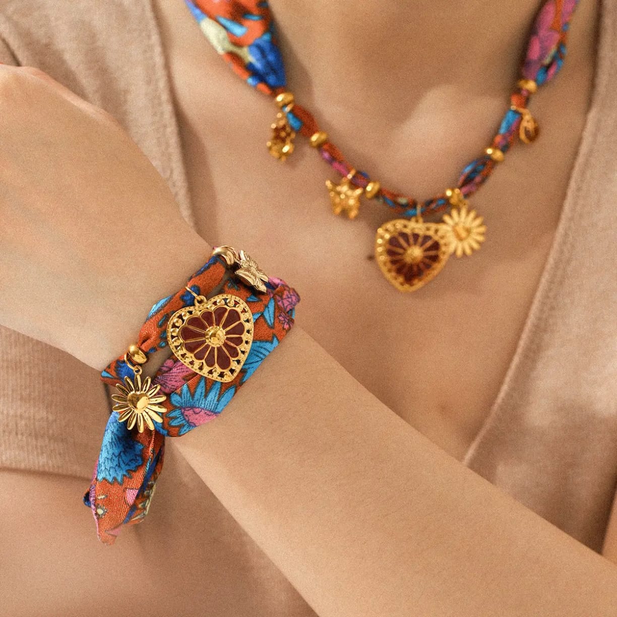 The Flora Heart Convertible Scarf Necklace | Floral Wrap Bracelet