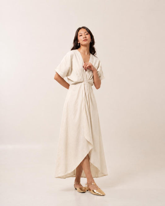 Cream Flowy Dress | Surkh Amour