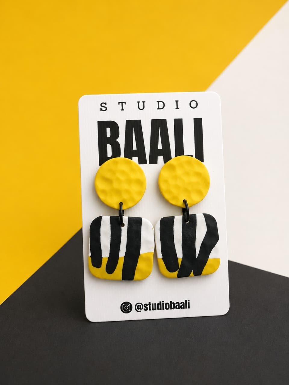 Yellow and Black geometric statement earring